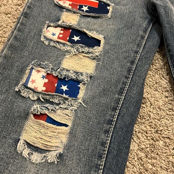 Women’s Patriotic Americana Blue Jeans‎ Denim 8 10 (30 waist) Rugged Frayed M - Picture 8 of 16